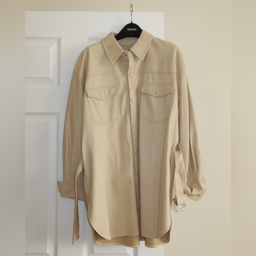 Zara FauxLeather Creme Long Sleeve Shirt
